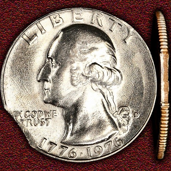 1776-1976-D Bicentennial Quarter Clipped Planchet - Picture 1 of 2